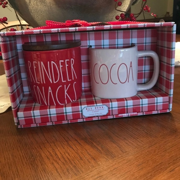 Rae Dunn reindeer snacks cellar and cocoa mug